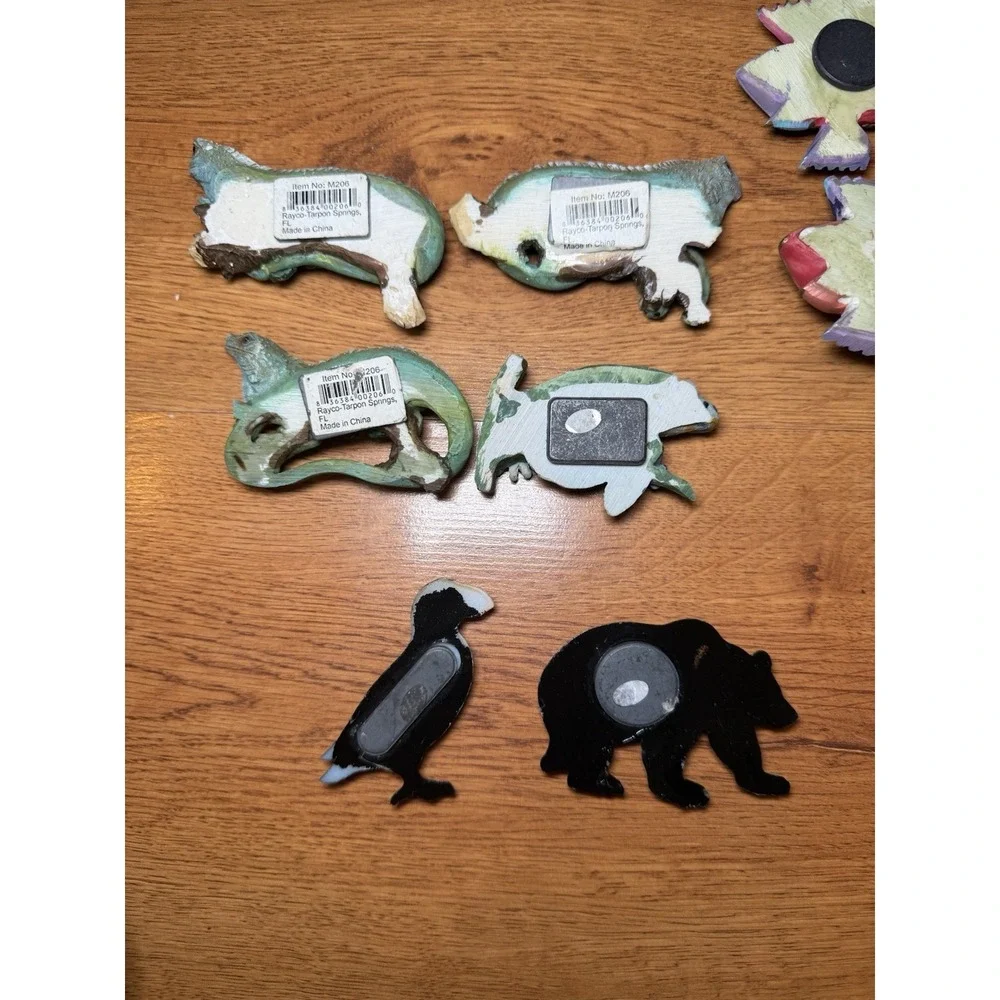 Vtg Animal Magnet Lot Iguana Frog Fish Bear Puffin Shells Tropical Decor Cottage